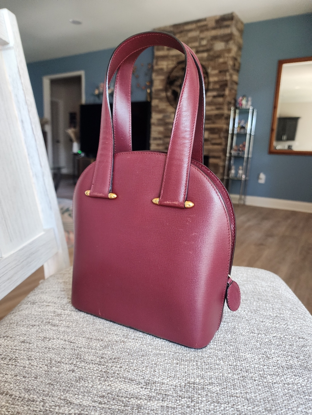 Authentic Cartier Mini Dome Satchel Bag in Burgundy